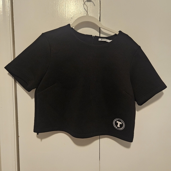 Alexander Wang Black Short Sleeve Scuba Neoprene Cropped Tee Large - Picture 1 of 4